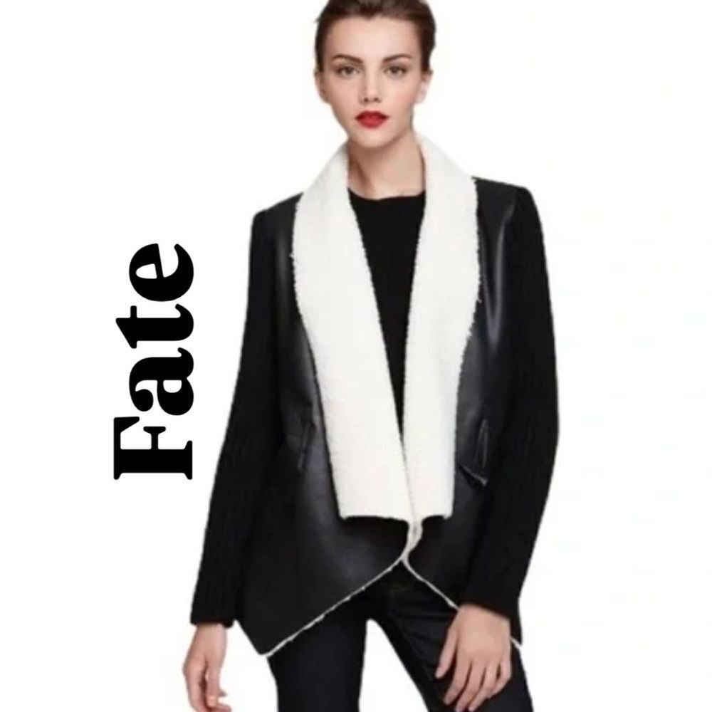 Fate Faux Leather Sherpa-Lined Toggle Open‎ Jacket Size S